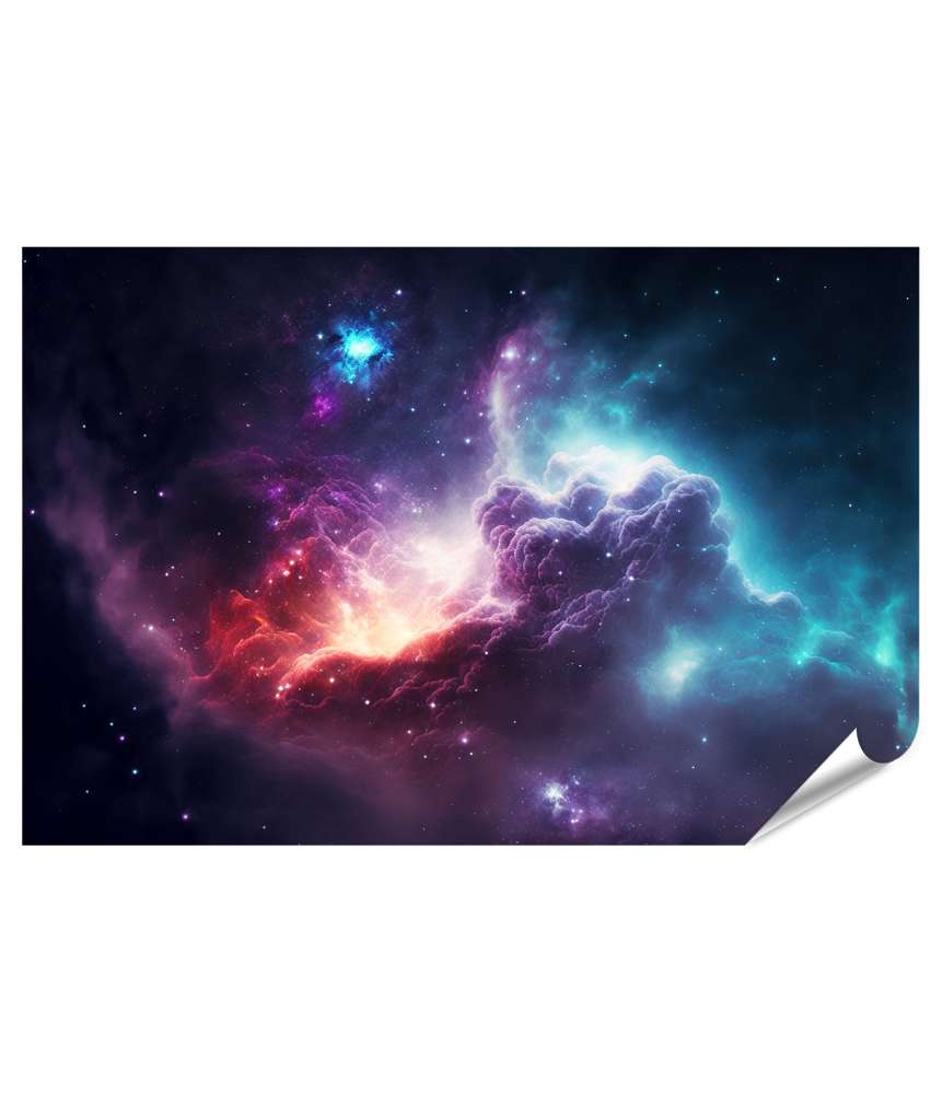 Islandburner XXL Premium Poster Magisches Wandbild eines nebelhaften, endlosen Universums mit Galaxien