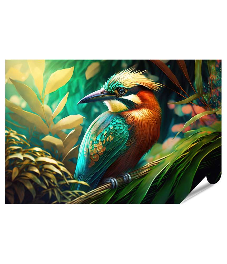 Islandburner XXL Premium Poster Detailreiches Close-Up eines exotischen, bunten Vogels im tropischen Dschungel