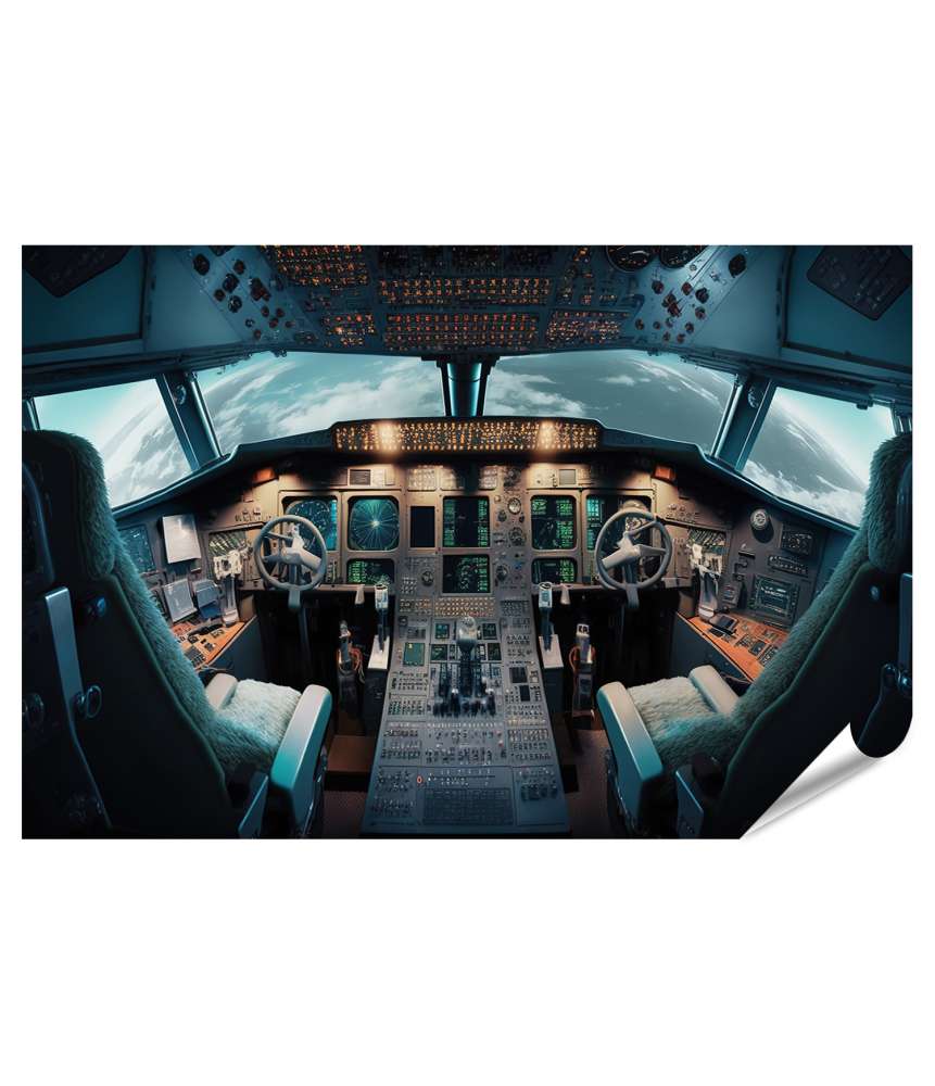 Islandburner XXL Premium Poster Innenansicht des Cockpits eines Space Shuttle mit KI-Pilotensteuerung