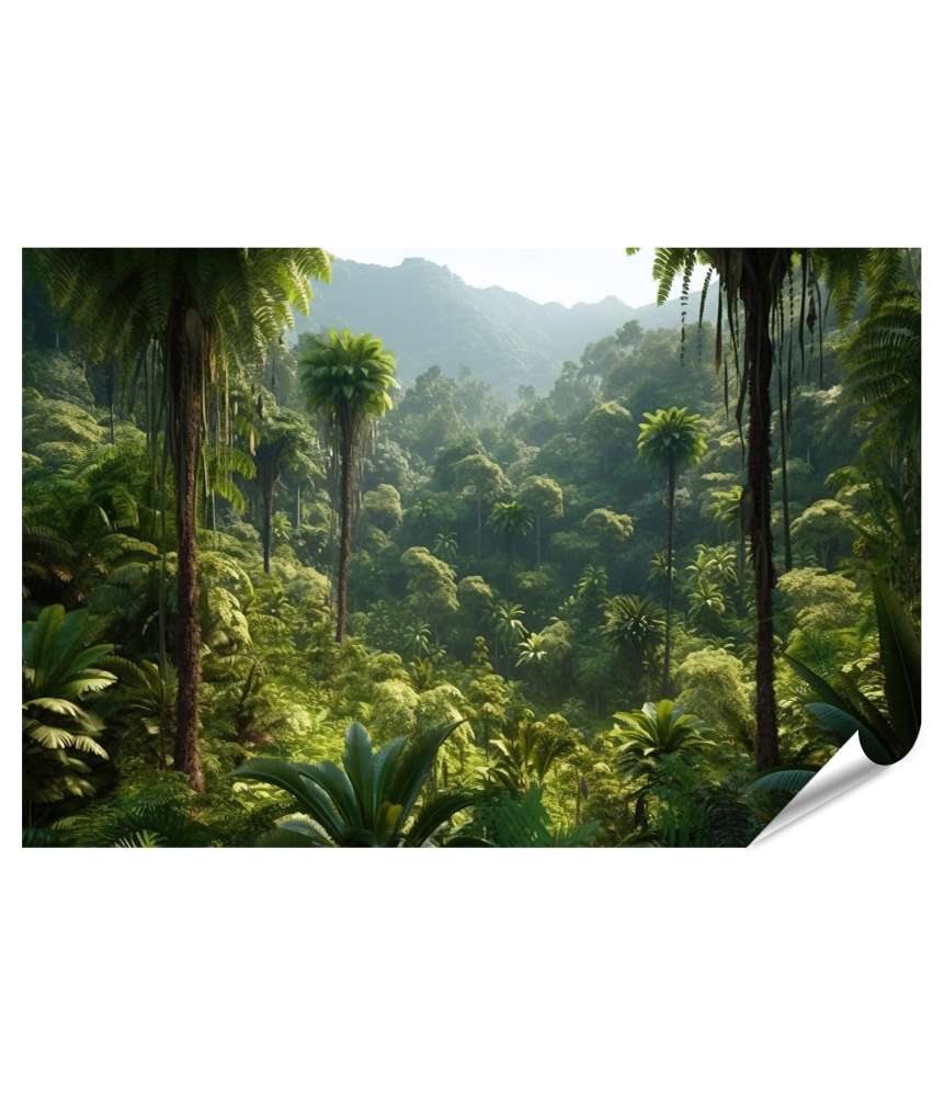 Islandburner XXL Premium Poster Exotisches Wandbild: Dschungelpanorama mit üppigem Wald und tropischen Pflanzen