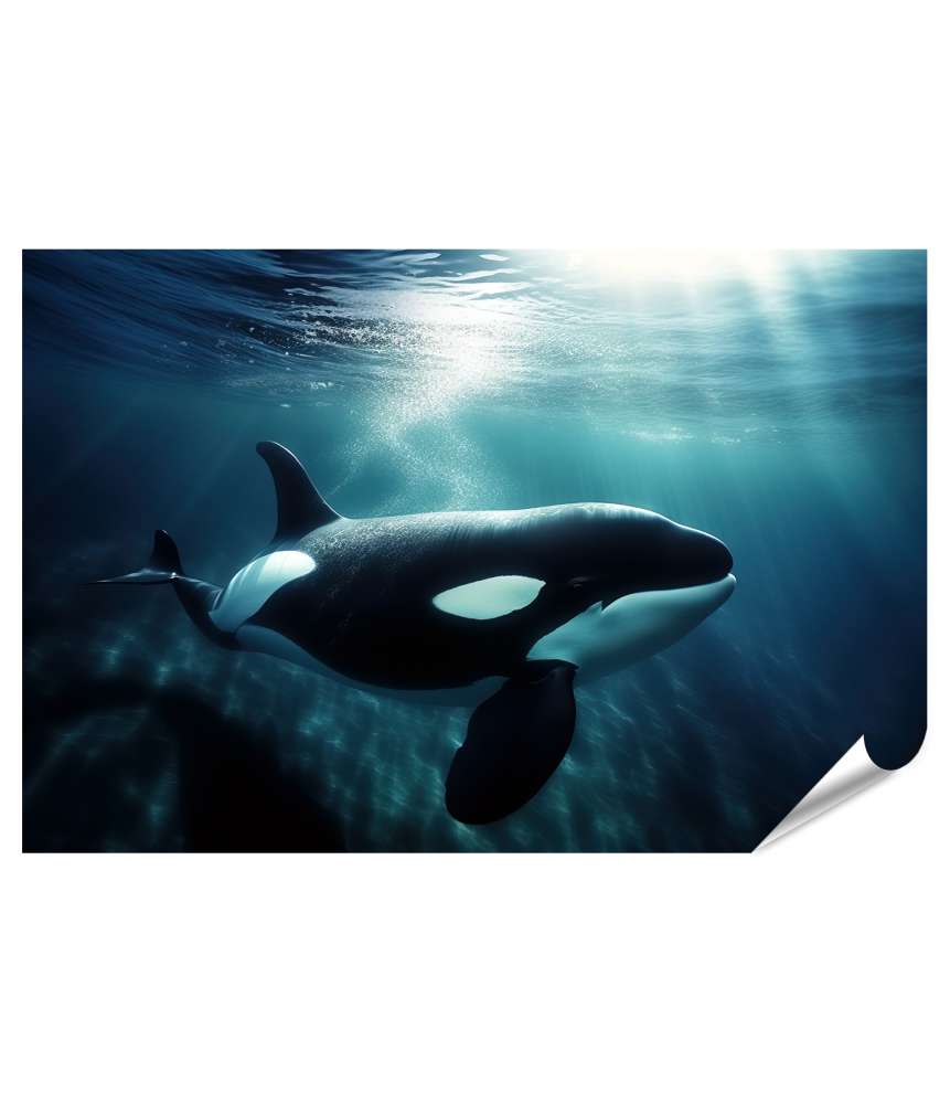 Islandburner XXL Premium Poster Unterwasser-Wandbild mit schwimmendem Orca-Killerwal und Meerestieren