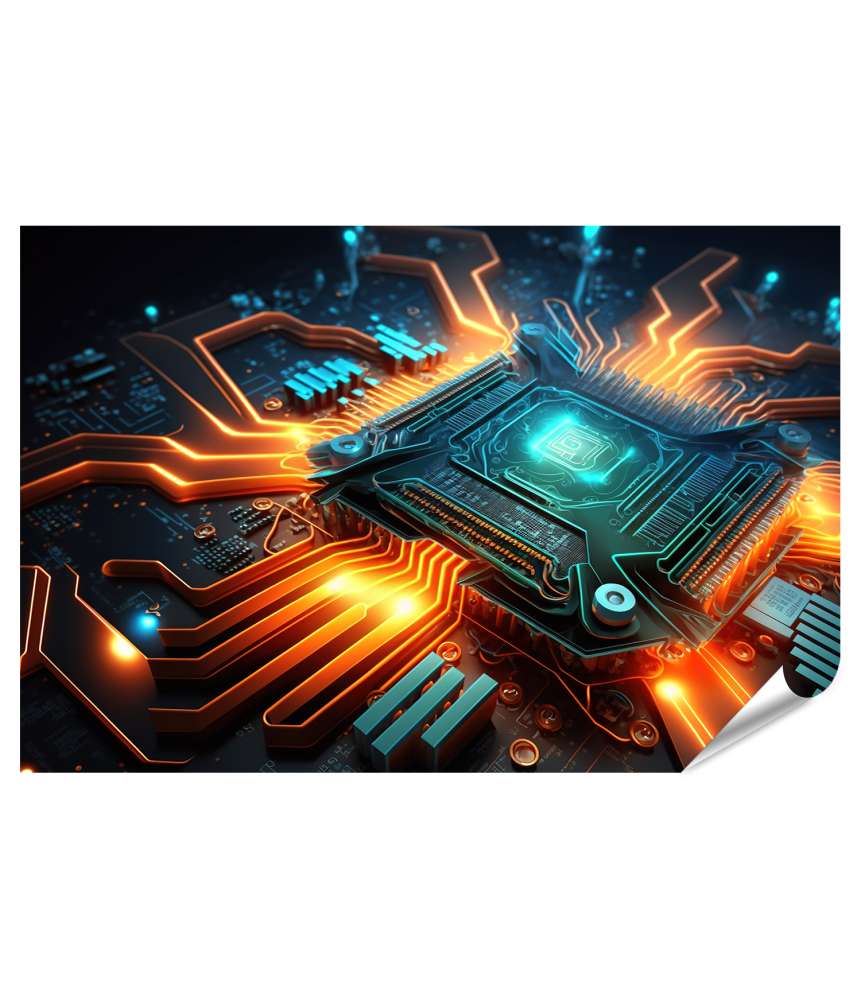 Islandburner XXL Premium Poster Magisches Licht auf CPU-Chip und Platine: Einblick in Prozessor-Innenleben