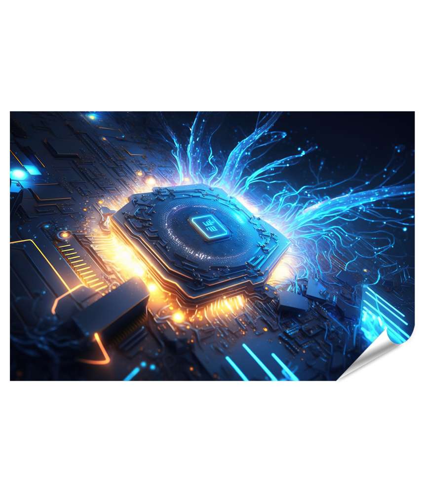 Islandburner XXL Premium Poster Magisches Licht enthüllt CPU-Chip inmitten von Prozessor-Platine