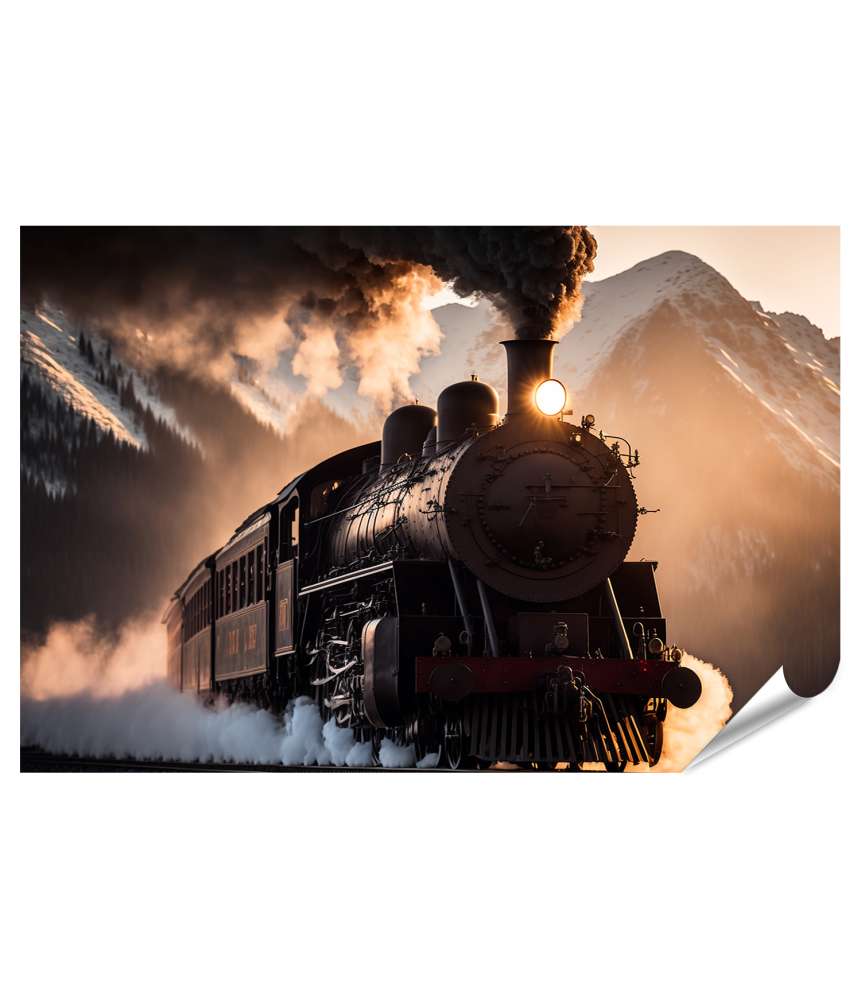 Islandburner XXL Premium Poster Antikes Wandbild einer historischen Dampflokomotive und Eisenbahn