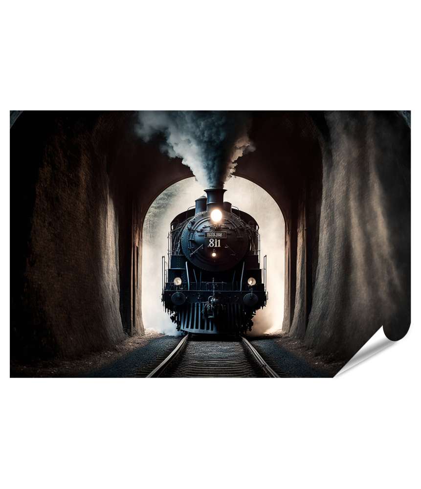 Islandburner XXL Premium Poster Antike Dampflokomotive in einem Eisenbahntunnel dargestellt