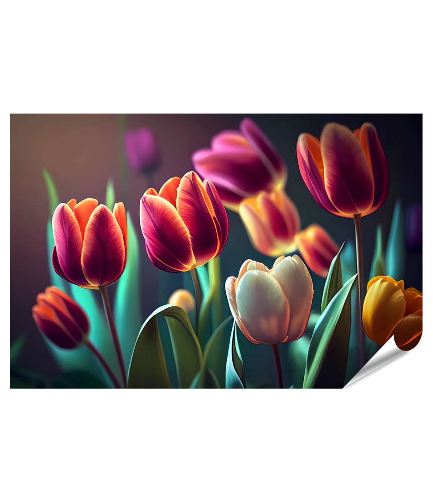 Islandburner XXL Premium Poster Frühlingshafte Tulpen-Kunst von Ai