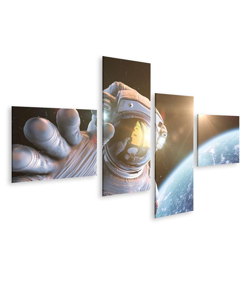 Islandburner Bild auf Leinwand Astronaut im Weltraum mit Blick auf Planet Erde und strahlende Sonne