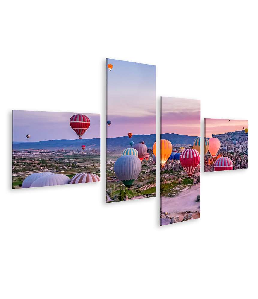 Islandburner Bild auf Leinwand Heißluftballons starten bunt im Nationalpark Goreme, Kappadokien, Türkei