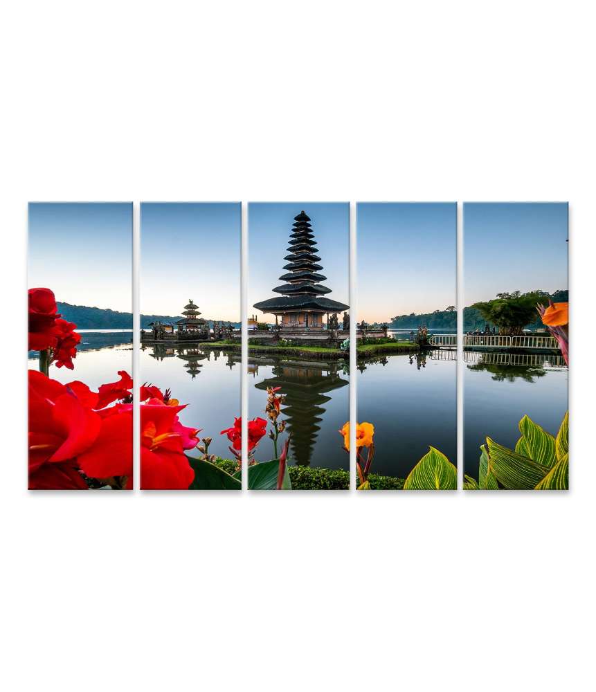 Islandburner Bild auf Leinwand Wandbild von Ulun Danu Bratan Tempel in Bali, umgeben von Blumengarten