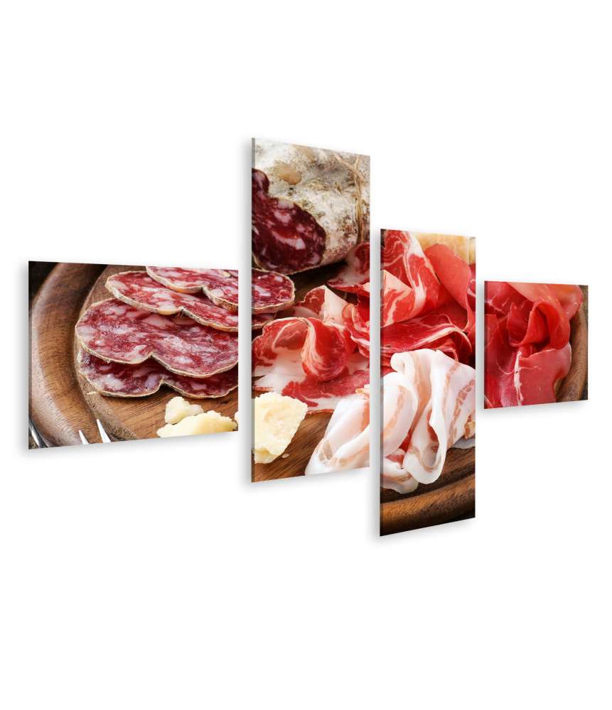 Islandburner Bild auf Leinwand Italienische Wurstplatte: Prosciutto, Schinken, Bresaola, Pancetta, Salami