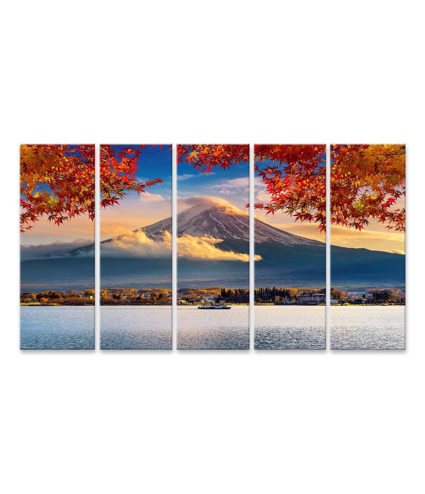 Islandburner Bild auf Leinwand Sonnenuntergang am Fuji Berg und Kawaguchiko See im Herbst, Yamanashi