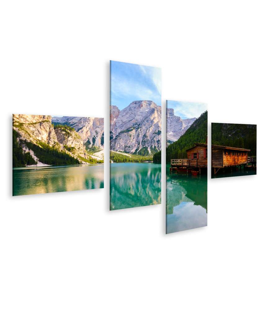 Islandburner Bild auf Leinwand Wandbild von Prager Wildsee in den Dolomiten, Südtirol, Italien