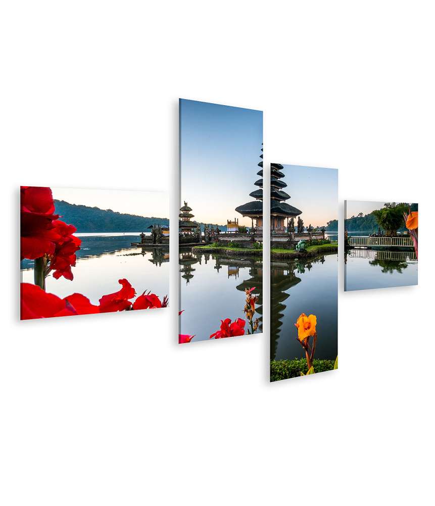 Islandburner Bild auf Leinwand Wandbild von Ulun Danu Bratan Tempel in Bali, umgeben von Blumengarten