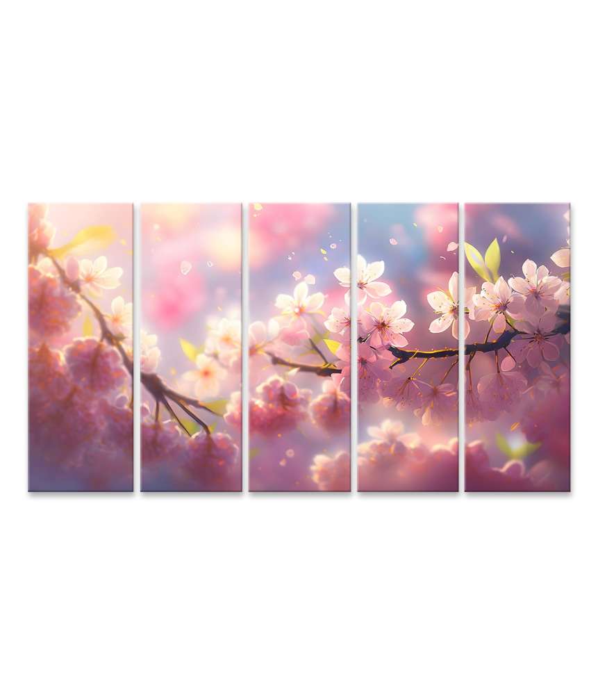 Islandburner Bild auf Leinwand Delicate Pink Sakura Petals on Spring Cherry Blossom Branch, Close-up