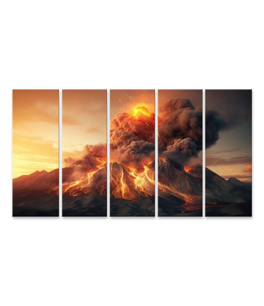 Islandburner Bild auf Leinwand Gewaltiger Vulkanausbruch mit eruptierender Lava und aufsteigenden Gasen