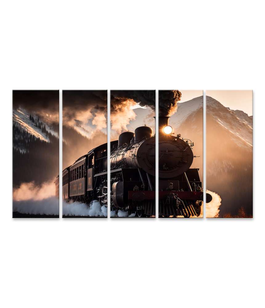 Islandburner Bild auf Leinwand Antikes Wandbild einer historischen Dampflokomotive und Eisenbahn