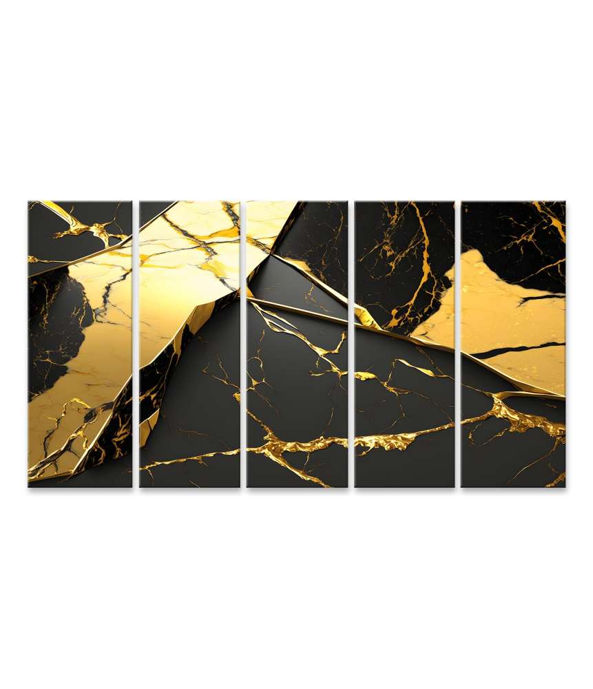 Islandburner Bild auf Leinwand Abstraktes Wandbild in luxuriösem Gold und Schwarz auf Marmorsteinwand