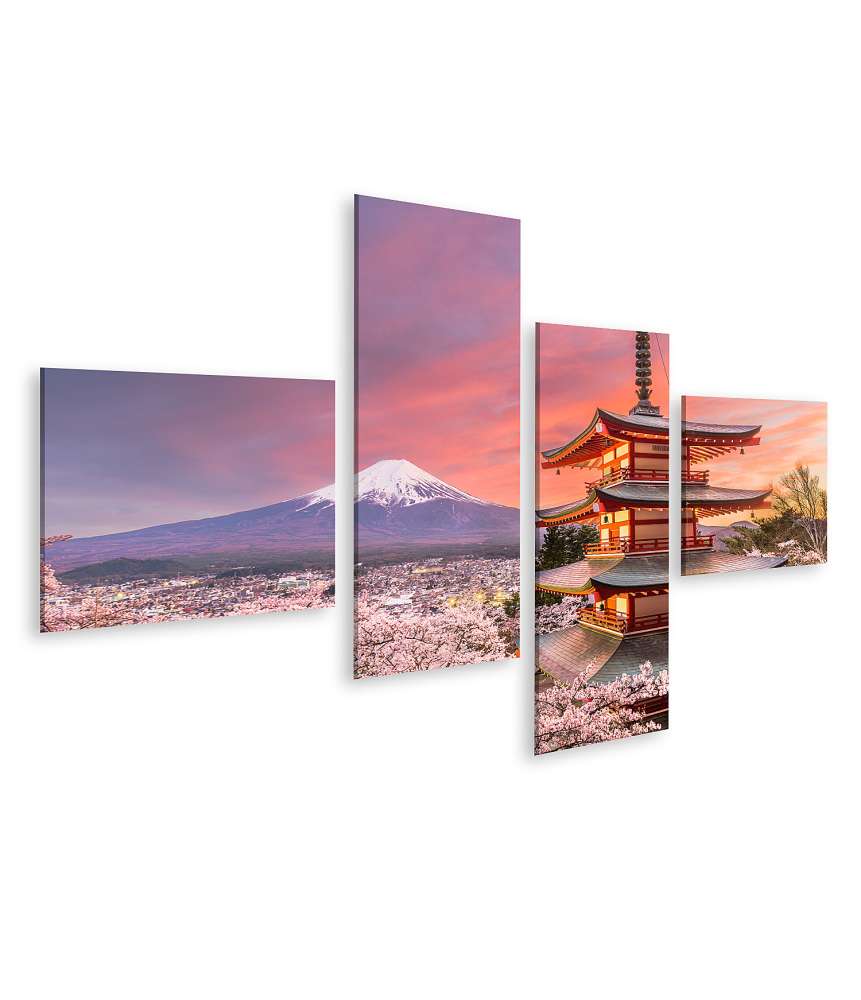 Islandburner Bild auf Leinwand Blick auf Mt Fuji, Pagode und Kirschblüten in Fujiyoshida, Japan im Frühling