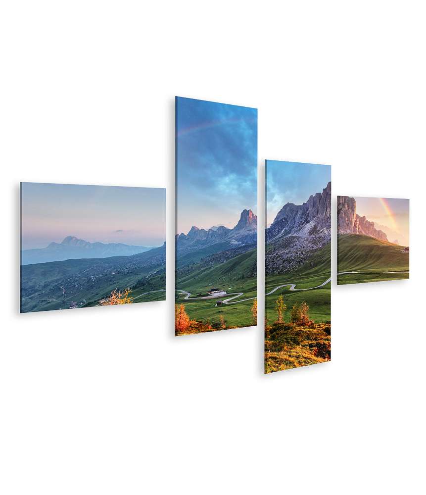 Islandburner Bild auf Leinwand Bunte Alpenlandschaft mit Regenbogen auf Wandbild