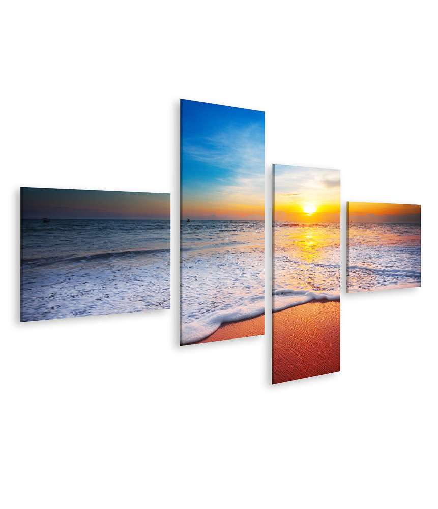 Islandburner Bild auf Leinwand Sonnenuntergang über dem ruhigen Meer mit leuchtenden Farben