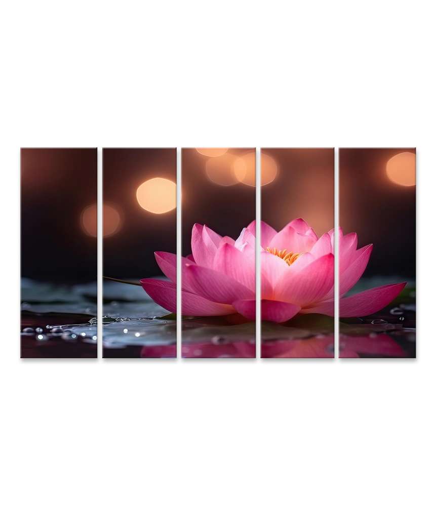 Islandburner Bild auf Leinwand Fesselndes Wandbild mit lebendiger rosa Lotusblume vor schimmerndem Bokeh