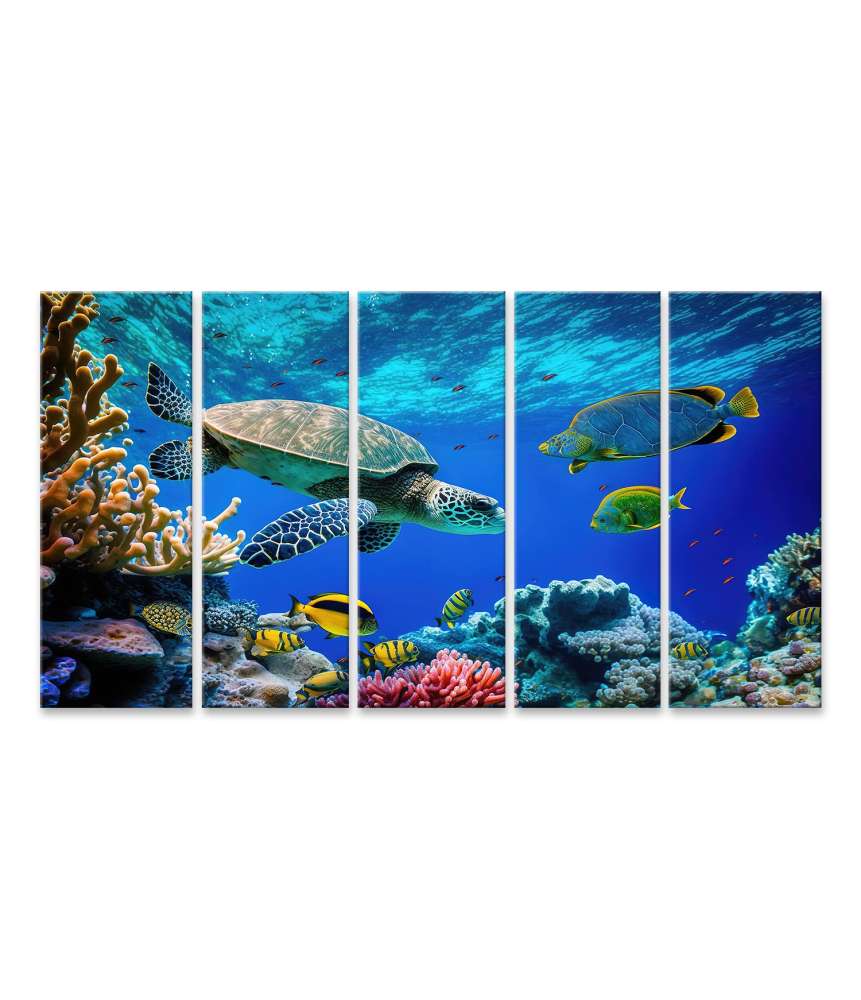 Islandburner Bild auf Leinwand Unterwasserwandbild mit wilder Seeschildkröte, Fischen & Korallenriff