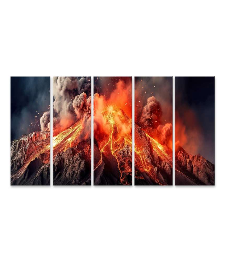 Islandburner Bild auf Leinwand Beeindruckendes Wandbild: Vulkanausbruch mit feuriger, heißer Lava