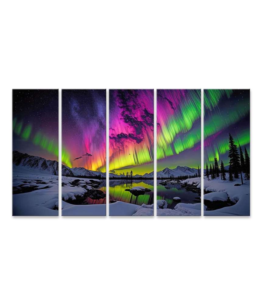 Islandburner Bild auf Leinwand Nordlichter (Aurora Borealis) über einer Bergkulisse