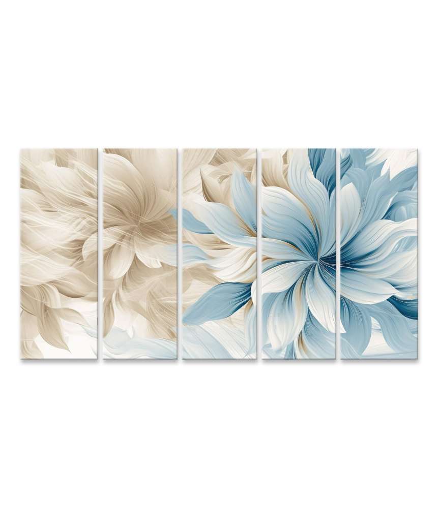 Islandburner Bild auf Leinwand Schöne abstrakte Bleistiftzeichnung mit floralen Design in Beige, Blau und Off-White