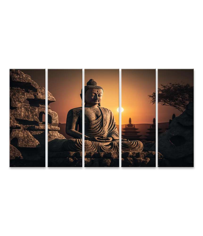 Islandburner Bild auf Leinwand Buddha-Statue bei Sonnenuntergang zum Vesak-Tag, Buddha Purnima