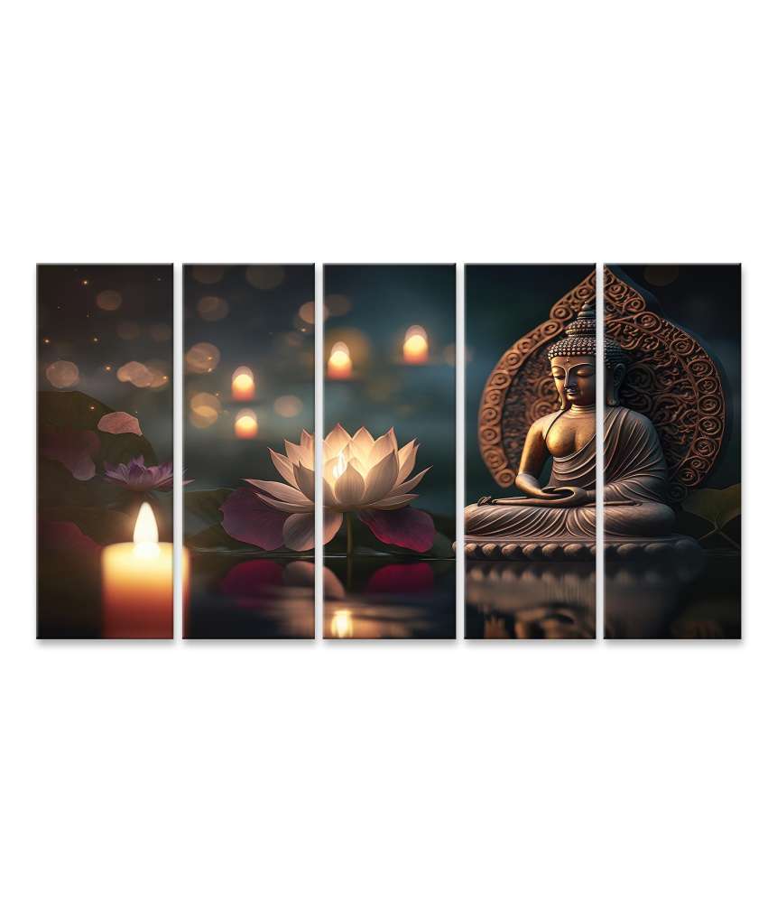 Islandburner Bild auf Leinwand Buddha-Statue, Lotusblume und Kerzenlicht zum Vesak-Buddha Purnima Tag