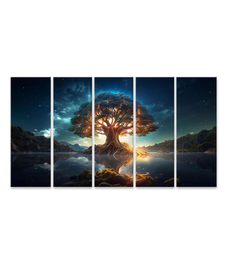 Islandburner Bild auf Leinwand Leuchtender Yggdrasil, farbenfroher Heiliger Weltbaum der nordischen Mythologie