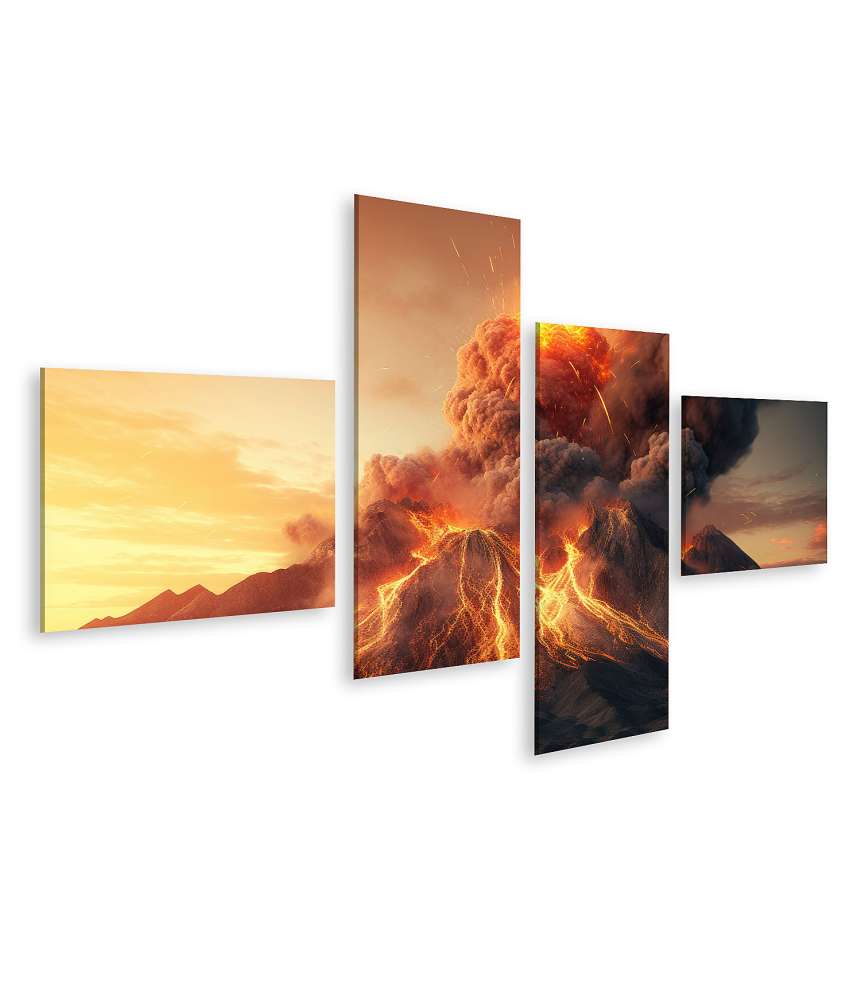 Islandburner Bild auf Leinwand Gewaltiger Vulkanausbruch mit eruptierender Lava und aufsteigenden Gasen