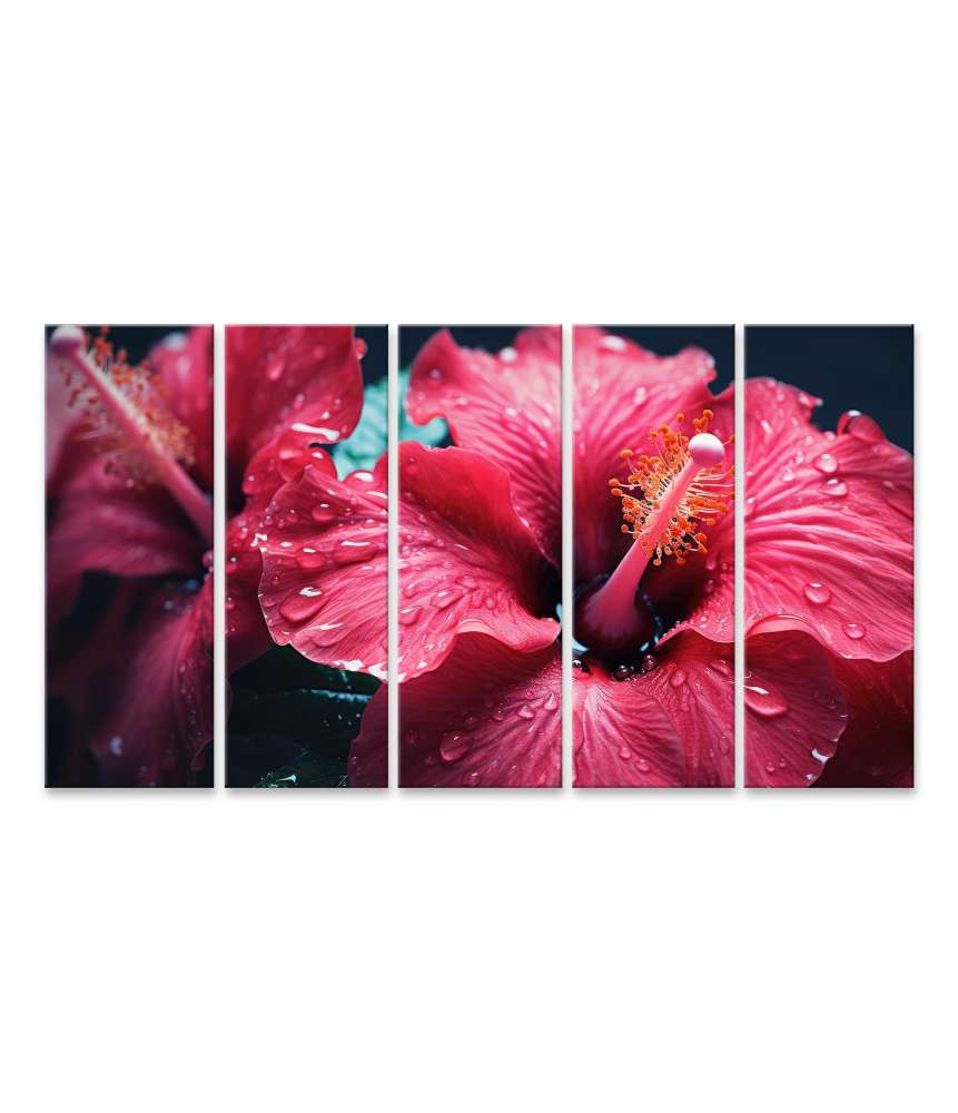 Islandburner Bild auf Leinwand Close-Up von Hibiskus mit Wassertropfen - Wandbild