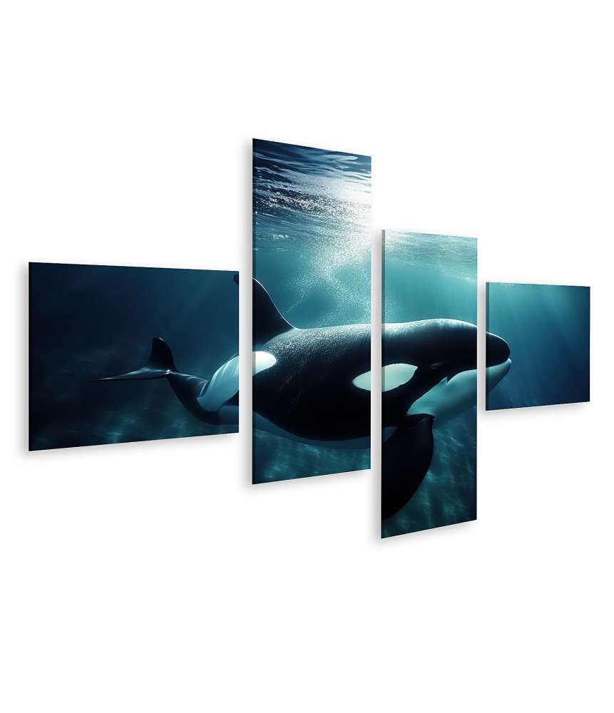 Islandburner Bild auf Leinwand Unterwasser-Wandbild mit schwimmendem Orca-Killerwal und Meerestieren