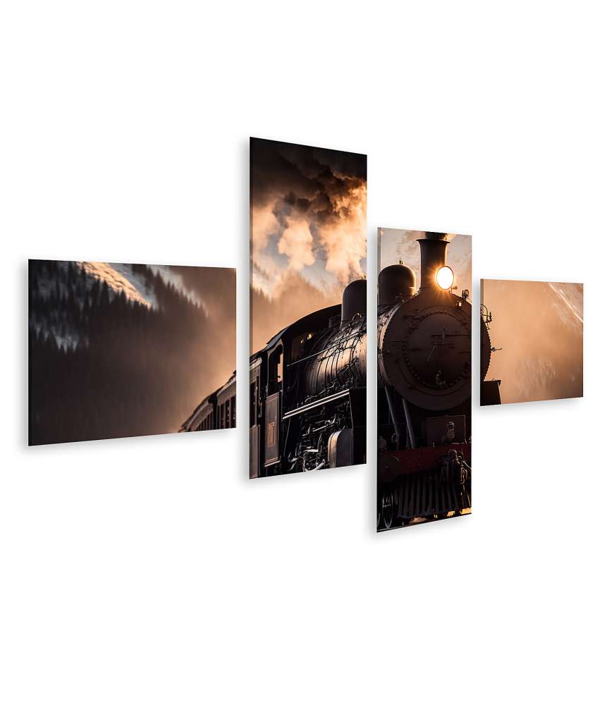 Islandburner Bild auf Leinwand Antikes Wandbild einer historischen Dampflokomotive und Eisenbahn