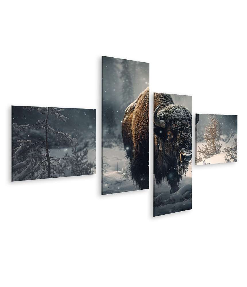 Islandburner Bild auf Leinwand Stehender Bison in schneebedecktem Wald - Wandbild natürlicher Wildtiere