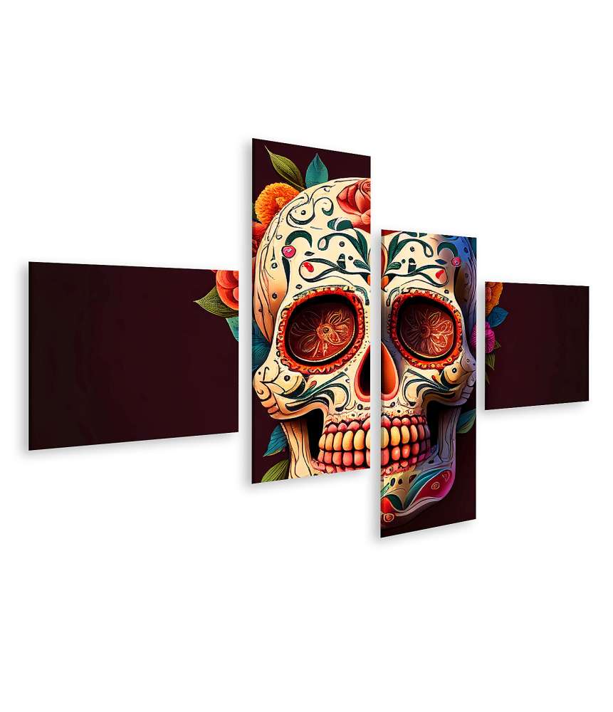 Islandburner Bild auf Leinwand Totenkopf-Wandbild im Stil des Dia De Los Muertos