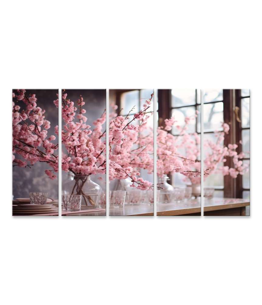 Islandburner Bild auf Leinwand Tisch geschmückt mit rosa Sakura-Blumen