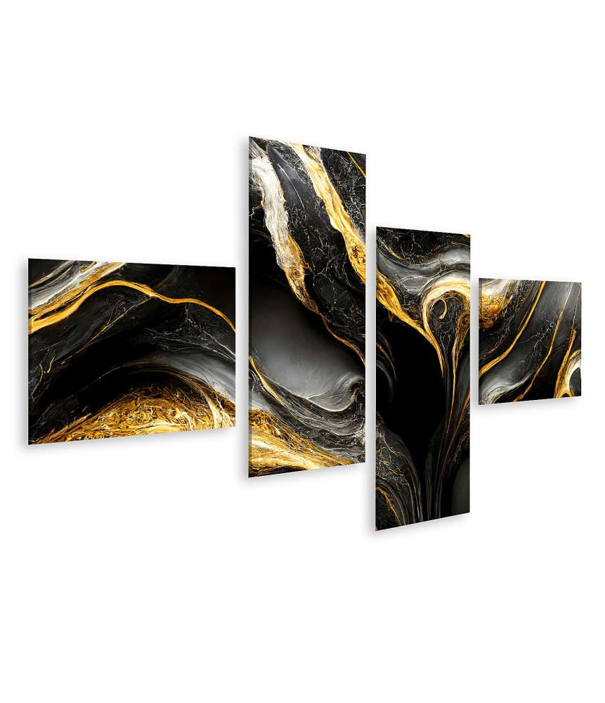 Islandburner Bild auf Leinwand Luxuriöses, abstraktes Wandbild mit gold-schwarzem Marmordesign und Textur