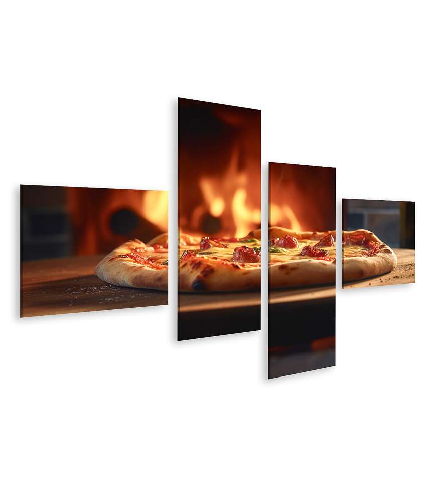 Islandburner Bild auf Leinwand Verlockendes Wandbild einer holzgefeuerten Pizza, serviert auf Holzbrett