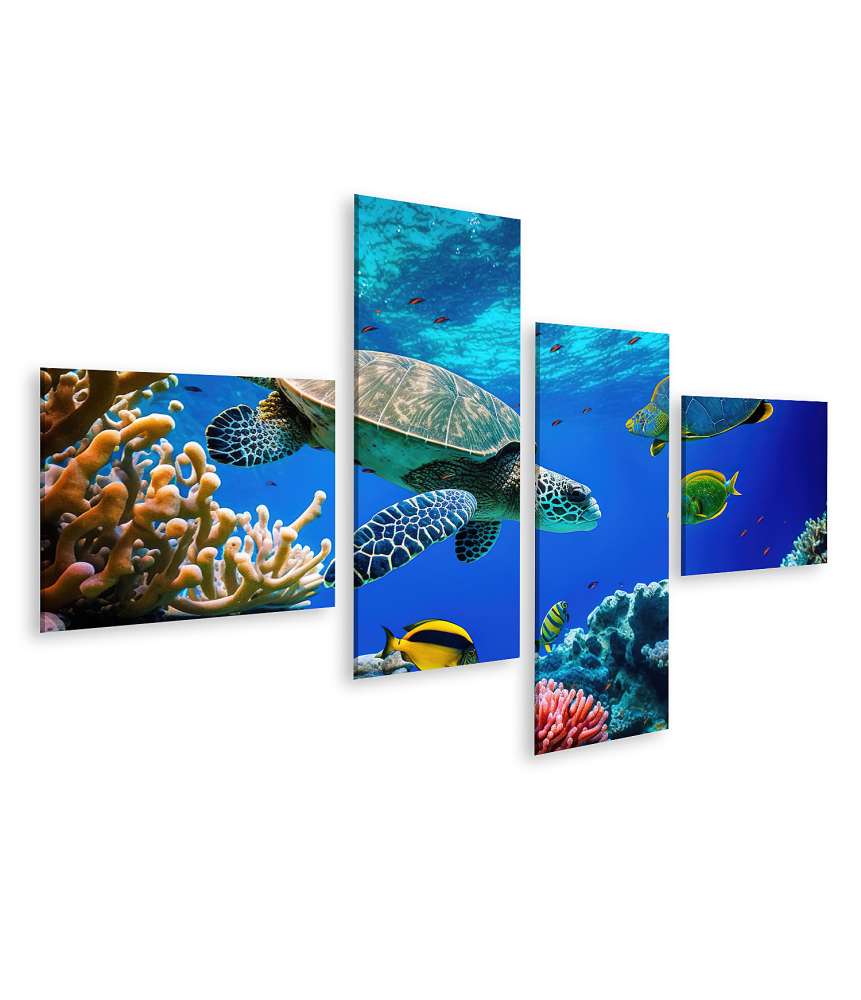 Islandburner Bild auf Leinwand Unterwasserwandbild mit wilder Seeschildkröte, Fischen & Korallenriff