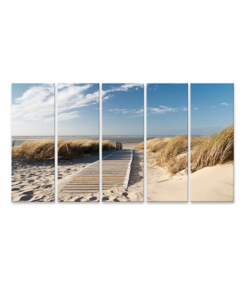 Islandburner Bild auf Leinwand Pittoreskes Wandbild: Weg durch Dünen auf Langeoog mit Nordsee-Panorama