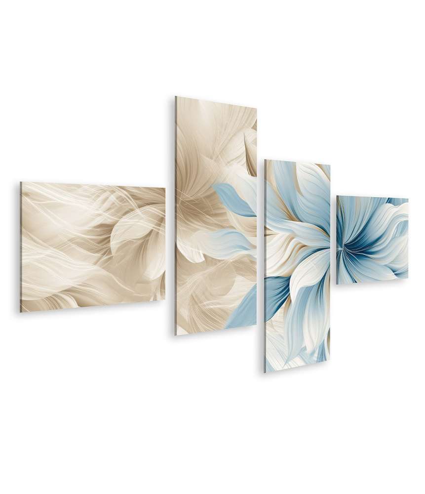 Islandburner Bild auf Leinwand Schöne abstrakte Bleistiftzeichnung mit floralen Design in Beige, Blau und Off-White