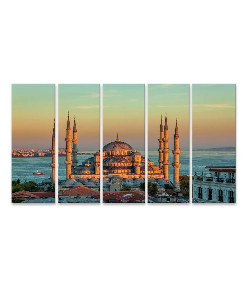 Islandburner Bild auf Leinwand Prachtvoller Sonnenuntergang an der Blauen Moschee, Istanbul, Sultanahmet Park