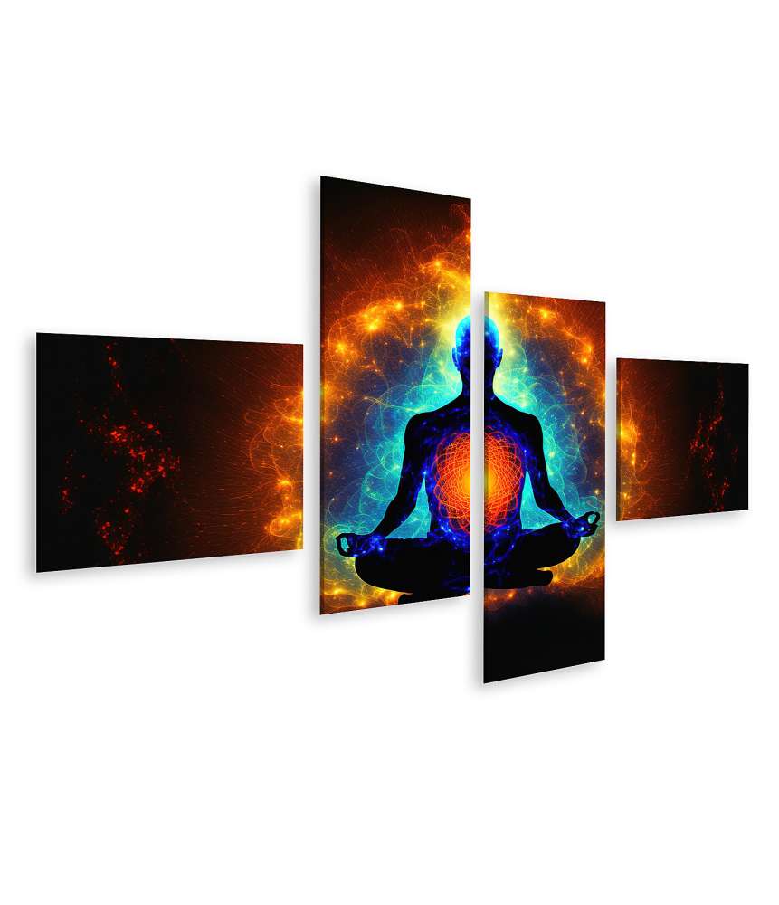 Islandburner Bild auf Leinwand Meditative Darstellung des Universums mit Yoga-Lotuspose und Chakrenheilung