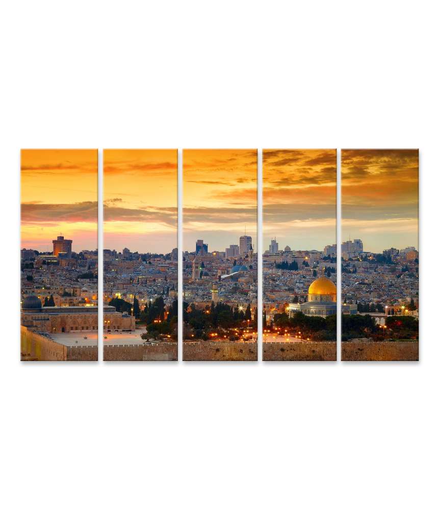 Islandburner Bild auf Leinwand Panorama-Wandbild der historischen Altstadt Jerusalems, Israel