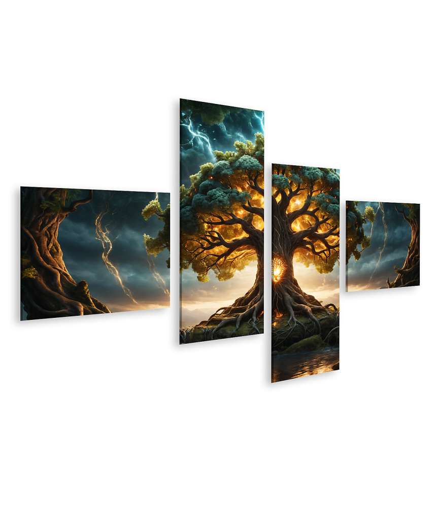 Islandburner Bild auf Leinwand Strahlender Yggdrasil Baum in lebendigen Farben dargestellt