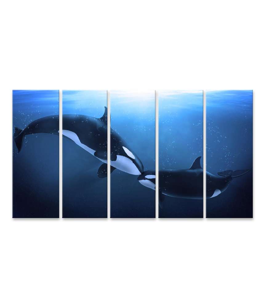 Islandburner Bild auf Leinwand Darstellung sanfter Orcas in liebevoller Interaktion