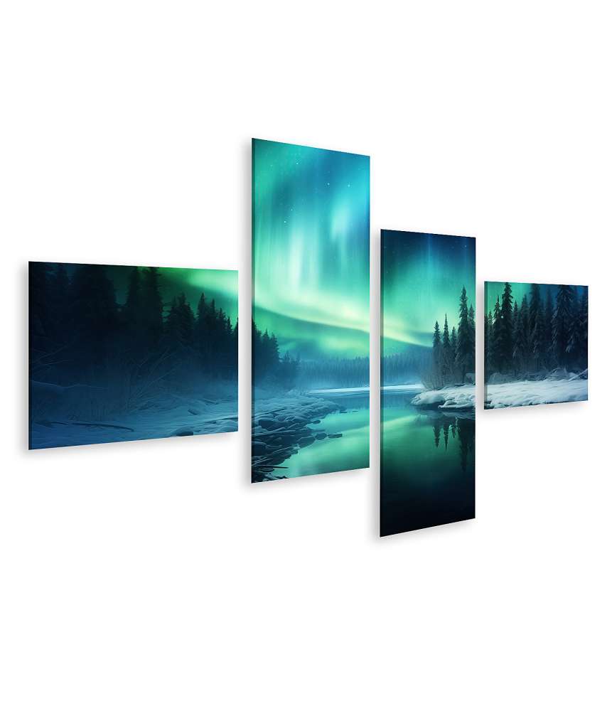 Islandburner Bild auf Leinwand Malerische Winterlandschaft bei Nacht mit Aurora Borealis